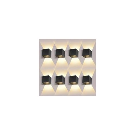8Pack Applique Murale Interieur/Exterieur 12W 3000K Appliques Murales Exterieur Angle de faisceau réglable Noir Applique Exterieur Etanche IP65 [Classe énergétique F] (1/5)