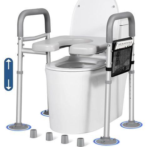Rehausseurs de siège de toilette réglables pour personnes âgées avec pochette de rangement, siège de toilette surélevé avec poignées pour personnes âgées, enceintes et handicapées, rehausseur (1/5)