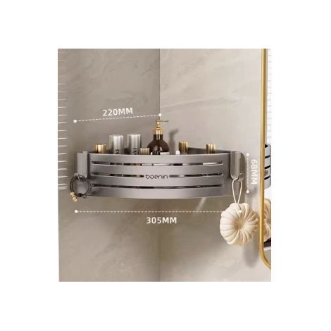 (triangle) Étagère murale de salle de bain sans perçage, support de rangement en alliage d'aluminium pour shampoing, maquillage et accessoires de cuisine (1/5)