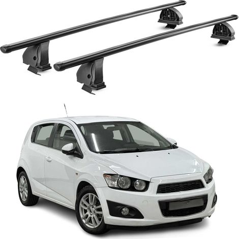 OMAC Stahl Dachträger Querträger Chevrolet Aveo II Schrägheck 2012-2016 Pre-FL – TÜV / DIN 75302:2019 – Abschließbar – Max. 75 kg – 2 Stangen – Schwarz (1/5)