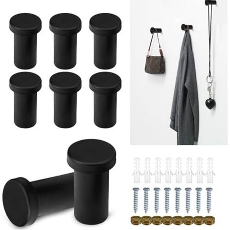 Crochets muraux à visser, lot de 8, patères, noires, crochets pour vêtements, acier inoxydable, 35 mm de diamètre, crochets porte-serviettes à percer, crochets ronds, noirs, à visser, (1/5)