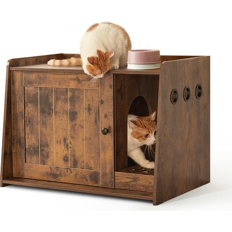 Mondeer Mobile Lettiera per Gatti, Casetta per Gatti in Legno con Porta e Fori di Ventilazione, Multiuso Armadietto per Gatti Industriale per Soggiorno Camera da Letto Corridoio, Marrone Vintage (1/5)
