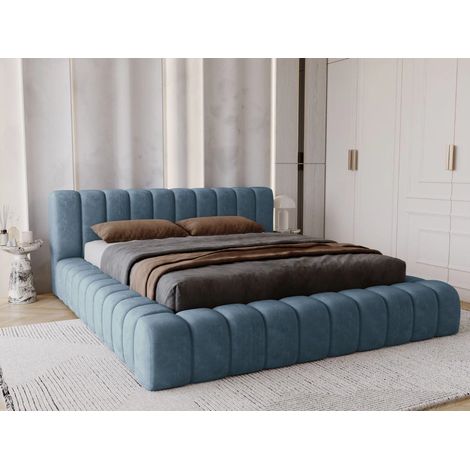 Lit rembourré avec rangement 120x200 velours bleu Italia (1/5)