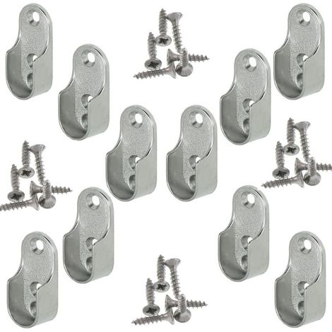 Rail Suspension Meuble Ovale  OVA  10 Pièces - Support de tube d'armoire penderie pour barre ovale  Acier Nickelé  Tringle Cintre Fixation  Support de barre de penderie en métal