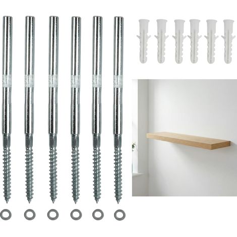Lot de 6 Support Etagere Invisible Flottant - Fixation Etagere Murale Robuste en Acier - Equerre Invisible pour Décoration DIY, Bibliothèque et Rangement - Kit Complet avec Vis et Chevilles (1/5)