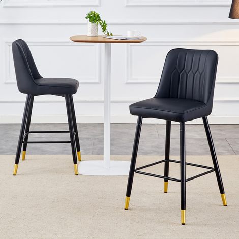 MEUBLIV Barhocker 100 cm, schwarz, aus PU und Metall – mit Rückenlehne, Fußstütze, 2er-Set (1/5)