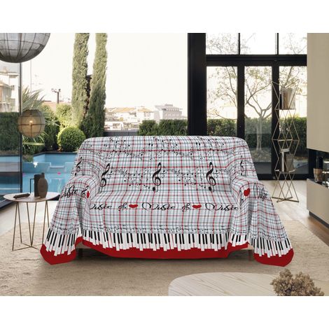 Telo Arredo Made in Italy in Cotone Grandfoulard Copritutto Copridivano Copriletto-Teli Sofà Arredatutto-Drappeggio-Arazzo-Copridivano Grand Foulard Letto Singolo - Music Rosso