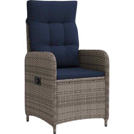 Reclining Garden Chair Grey and Navy Blue Poly Rattan vidaXL (1/5)