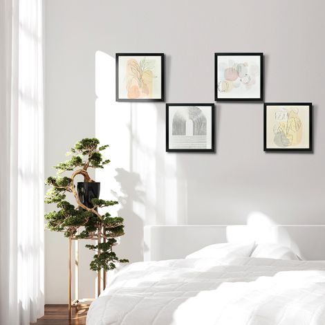 Set di 4 quadri astratti su tela HOMCOM, elegante decorazione per camera da letto e soggiorno, 33x33 cm, multicolore. (1/5)