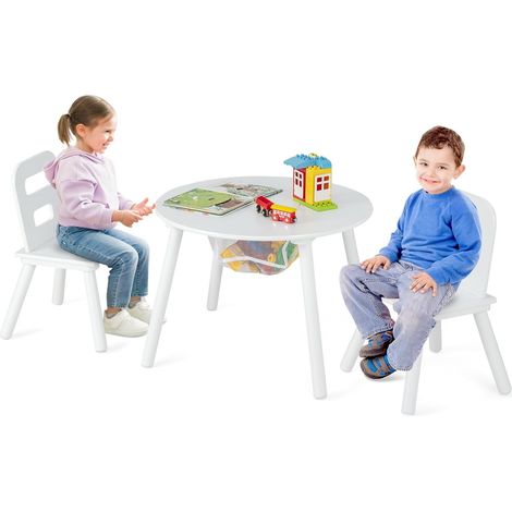 3PCS Kids Table and Chair Set Children Study Drawing Desk W/ Hidden Mesh Storage (1/5)