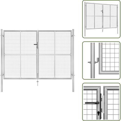 The Living Store Portail de jardin en acier galvanisé 300 x 175 cm argent - Portail en acier (1/5)