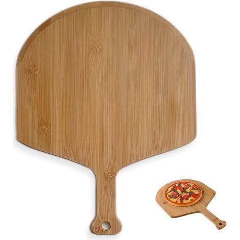 Pelle à pizza en bois ou en bambou, planche de service, bol multifonctionnel avec poignée, à suspendre, pour la cuisson et le service, coloris bois (1/5)