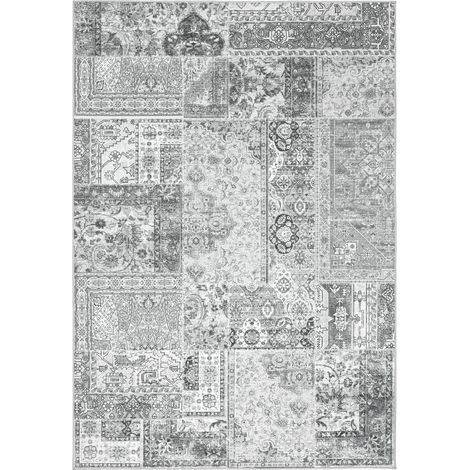 Tapis gris patchwork moderne lavable et allergie friendly - 150 x 80 cm (1/5)