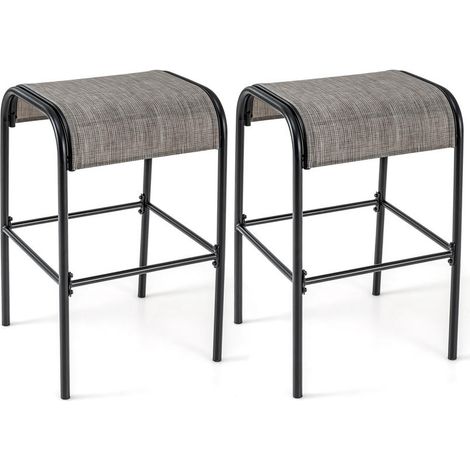 Lot de 2 tabourets de bar d'extérieur en métal, assise incurvée en tissu respirant, pour table haute (1/5)