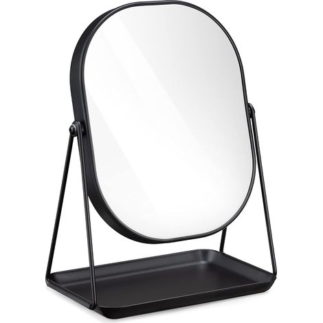 Miroir Cosmétique avec Plateau - Miroir à Poser 18 x 22,6 cm pour Maquillage avec Plateau à Bijoux - pour Chambre Coiffeuse Salle de Bain