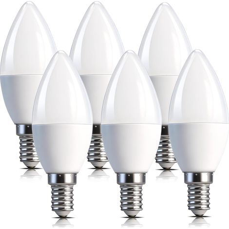 Ampoule LED E14 Type Bougie, Classe énergétique A, Ampoule LED Blanc Chaud E14 à économie d'énergie, 3000K, 2W, 470LM, Culot C37, équivalent à 40W, Angle de Diffusion de 330°, Non Dimmable, Lot de 6 (1/5)