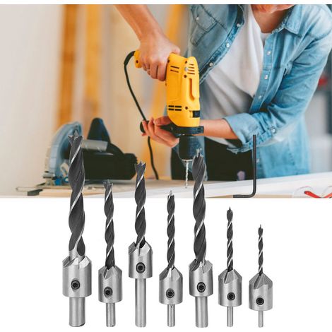 7pcs Fraise à Chanfreiner Bois Foret à Bois Fraisage 5 Lames Outil Ébénisterie avec Clé Hexagonale (1/5)