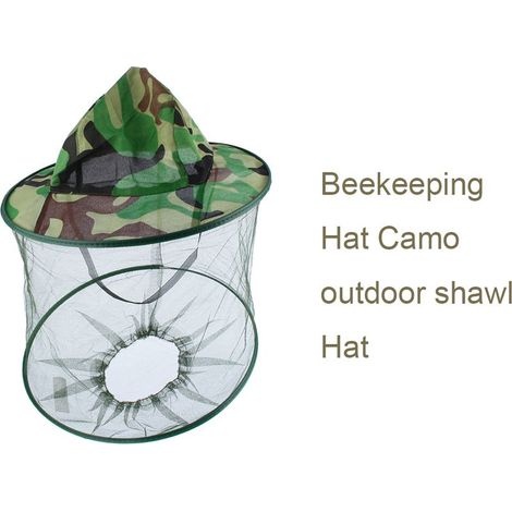 Casquette anti-moustiques avec filet de protection pour visage, idéale pour la pêche et le camping en tenue camouflage. (1/5)
