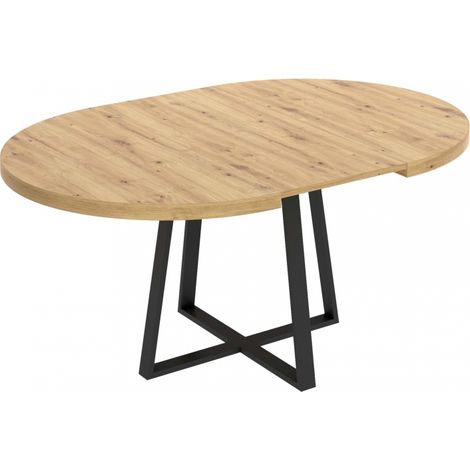 Befara – Table à manger ronde extensible 110x77 cm – Design industriel en bois et métal – Module d'extension intégré – Patins anti-bruit (1/5)