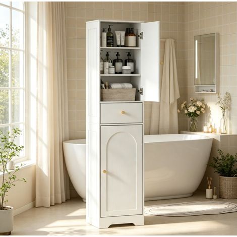 Colonne de bain 40x29,5x170 cm en panneaux de particules, blanche, gain de place – MEUBLIV (1/5)