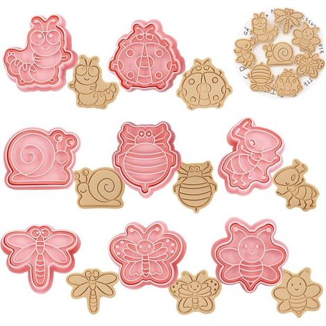 Set di 8 formine per biscotti per bambini, con motivi di animali, sagome 3D in plastica, ideali per decorare torte e pasta di zucchero. (1/5)