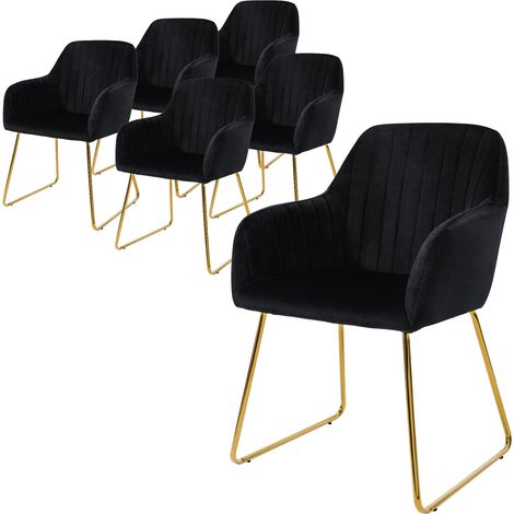 ML-Design Set di 6 Sedie per Sala da Pranzo in Velluto Nero Sedia da Soggiorno con Schienale e Braccioli Sedia da Cucina con Gambe Dorate Poltroncine con Struttura in Metallo Poltrona Ergonomica (1/5)