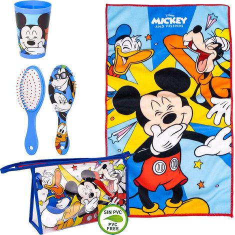STOR Disney Mickey Mouse Set 3 Pz Asilo Asciugamano Spazzola e Bicchiere Auto