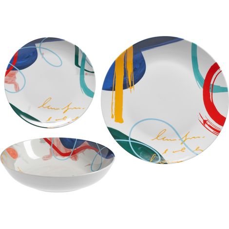 Q.B. Astratto set 18 piatti fine porcellana decorata