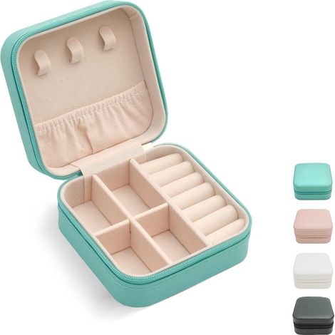 Étui à bijoux de voyage mini, organisateur portable pour bagues boucles d'oreilles colliers, boîte de rangement compacte bleue, coffret de transport léger pour accessoires (1/5)