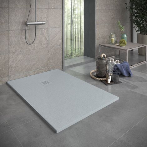 Receveur de douche 80x150 cm extra plat en résine minérale SIERRA béton Grille inox (1/5)
