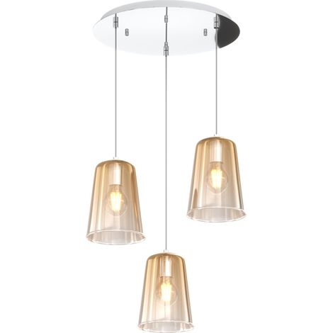Sospensione Contemp. Rosone Tondo Shaded Metallo Cromo Vetro Ambra 3 Luci E27 (1/3)