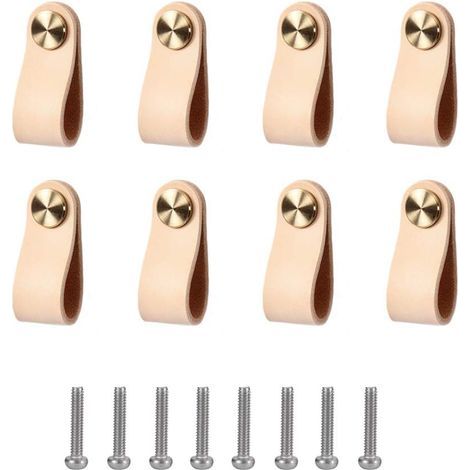 Set di 8 maniglie in pelle, maniglie per mobili in pelle, maniglie per armadi per un arredamento raffinato, accessori decorativi con viti. (1/5)