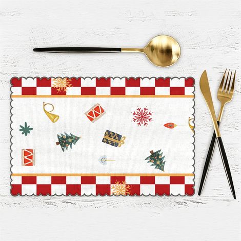 Mantel Individual de Lino Impermeable 40x60 cm, Resistente al Calor y con Motivos Navideños – Ideal para la Cena de Nochebuena (1/4)