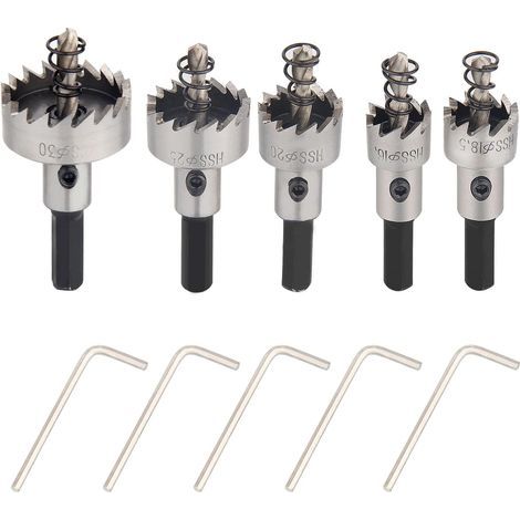 5 Pièce Scies-cloches Drill, HSS Coffret de Scies-Cloches, Adaptateur pour Forage Scie Cylindrique Foret de perçage Trépan, pour Forage Scie coupe de travail des métaux Ouvreur de trou (1/5)