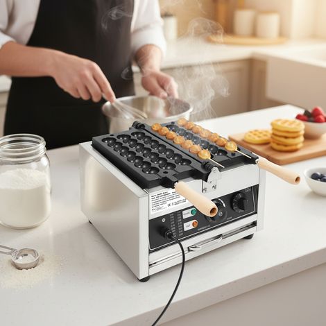 YISSALE - Gaufrier Électrique à Brochettes 2kW - Machine à Gaufres Boules sur Broche, Température Réglable 50-300°C, Minuteur 1-5min, Plaques 30.5x29cm, Inox 201, Commercial et Domestique (1/5)