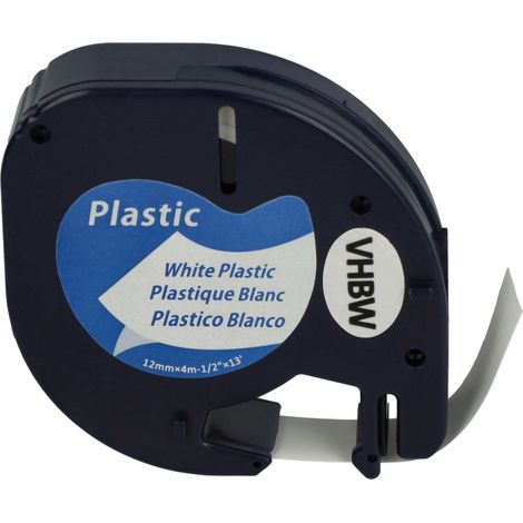 vhbw Label Tape Plastic compatible with Dymo LetraTag QX50, XR, XM Label Printer 4m x 12 mm, Black on White, plastic