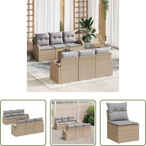 vidaXL Poly-Rattan - Gartensofa-set 7 pcs Beige und Hellgrau Poly-Rattan (1/5)