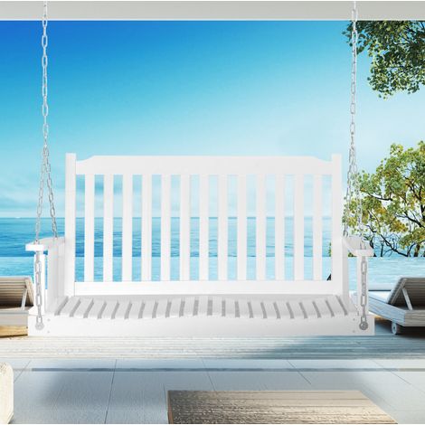 Balancelle de jardin 2 places en bois blanc, 117x69x60 cm, résistante aux intempéries, avec cordes de fixation en acier (1/5)