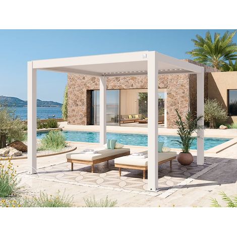 PRIMEYARD Pérgola 3x3 m postes de aluminio con techo de lamas de aluminio pabellón de jardín blanco (1/5)