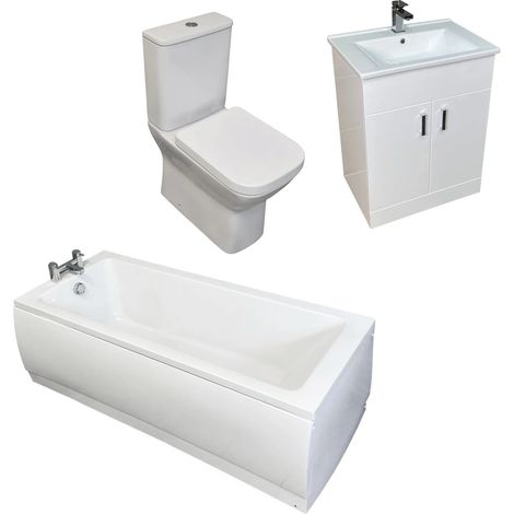 Modern Bathroom Suite Vanity Unit Comfort Height Toilet Bath White Tess 550mm (1/5)