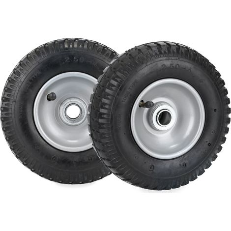 Relaxdays Set of 2 Wheelbarrow Tyres, 2.50-4, Pneumatic Spare Wheel, 2 PR, Supports 100 kg, Steel Rim, Black/Silver