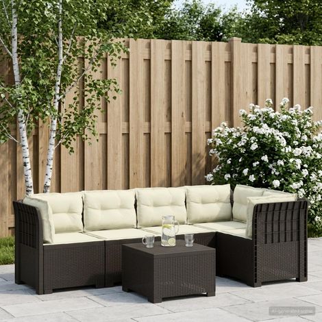 Canapé de Jardin Modulable 5 Places avec Coussins Polypropylène Aspect Rotin Gris Clair - PANGIVO (1/5)