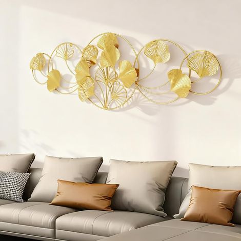 Golden Ginkgo Leaf Wall Decor, Metal Wall Art with 3D Leaves, Natural Botanical Wall Hanging for Living Room, Bedroom, Office, Iron Wall Sculpture, Elegant Home Decoration 12843cm (1/5)