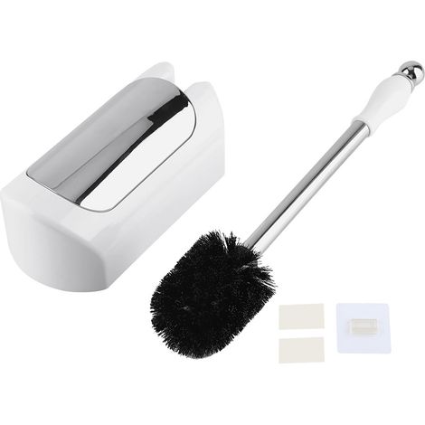 Lot blanc Brosse de toilettes en acier inoxydable avec support Set de nettoyage pour salle de bain hôtel maison (1/5)