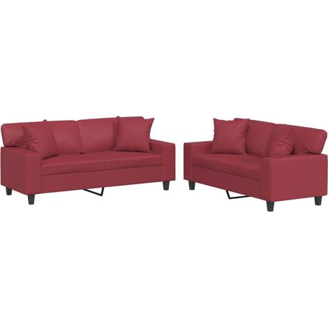 vidaXL Set di Divani 2 pz con Cuscini Rosso Vino in Similpelle (1/5)