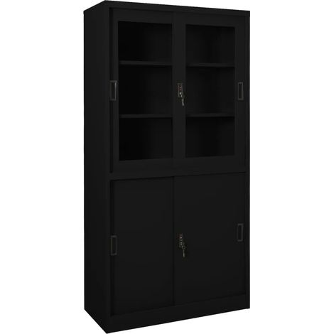 Armoire de rangement porte coulissante 90 x 40 x 180 cm avec 3 étagères réglables moderne en acier noir (1/5)