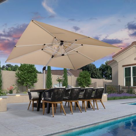 PURPLE LEAF parasol déporté Rectangulaire 3,65 × 3 m, rotation 360°, double toit ventilé, poignée en aluminium moulé, pour jardin, cour et piscine, beige (1/5)