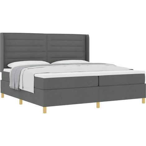 Lit double Lit adulte Lit à ressorts avec matelas Gris foncé 200 x 200 cm tissu (1/5)