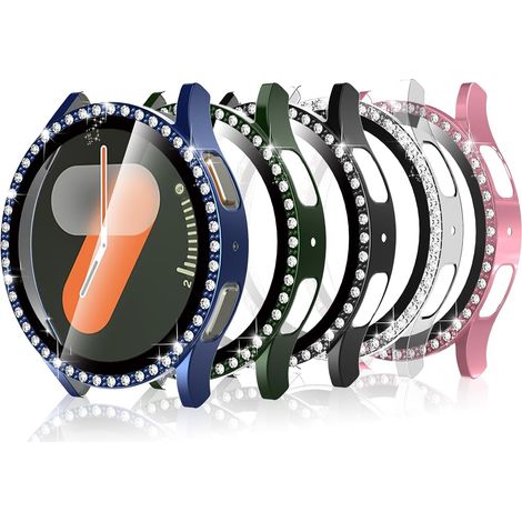 5 Pièces Coque Compatible pour Samsung Galaxy Watch 7 40mm Protecteur D'écran,Cristal Brillant HD Résistant Rayures Verre Trempé PC Protection Case Compatible pour Samsung Galaxy Watch 7 40mm (1/5)