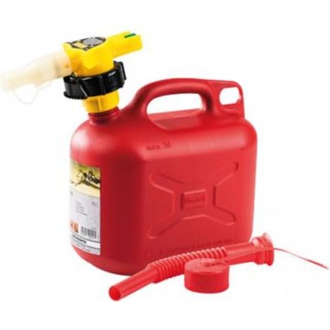 Bidon de transport d'essence 5L – Système NO-SPILL – Couleur rouge – Plastique durable pour usage intensif – Ratioparts
